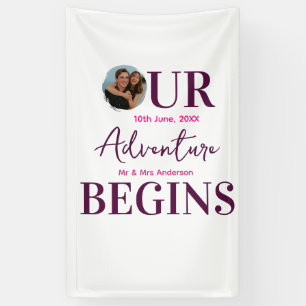 our adventure begins photo circular wedding couple banner