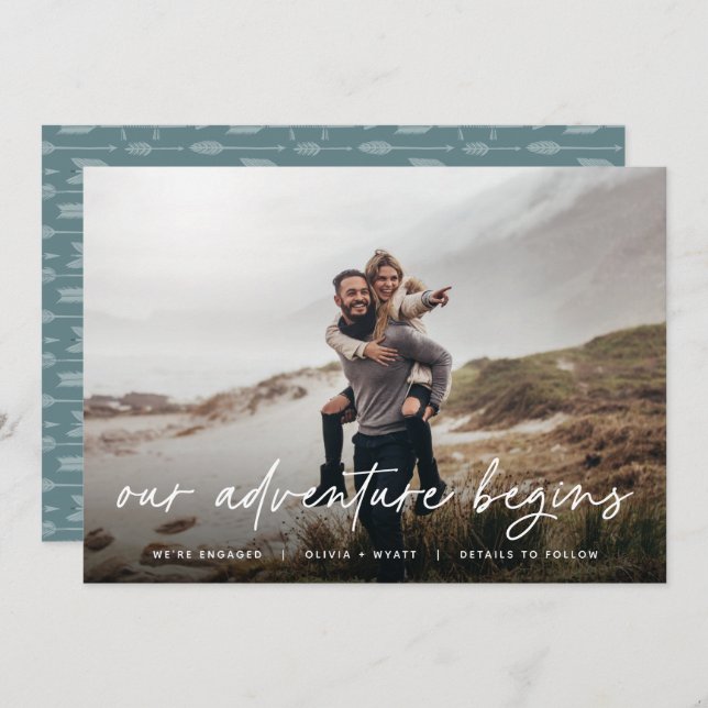 Our Adventure Begins | Photo Engagement Announcement (Front/Back)