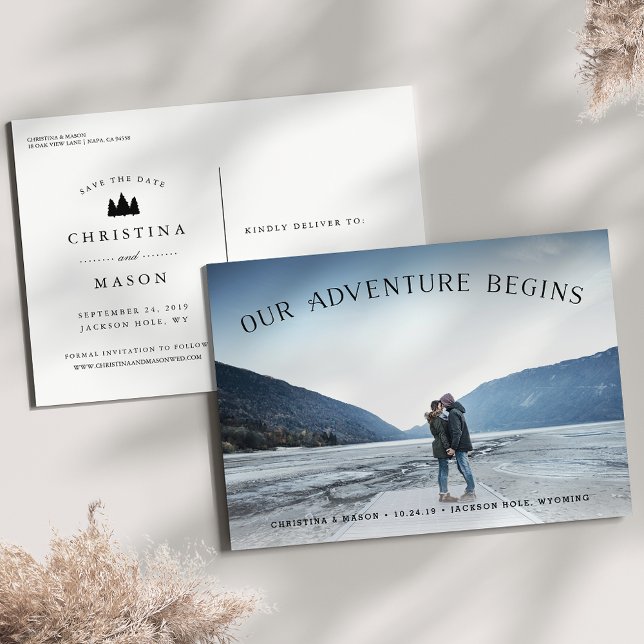 Our Adventure Begins | Photo Save the Date Announcement Postcard (Creator Uploaded)