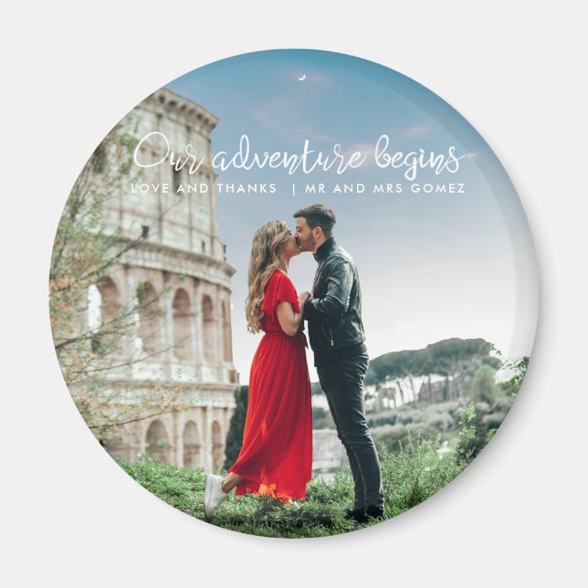 Our Adventure Begins Photo Thank You Wedding Magnet (Front)