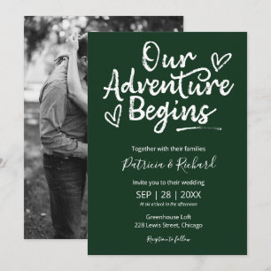 Our Adventure Begins Rustic Wedding Green Invitation
