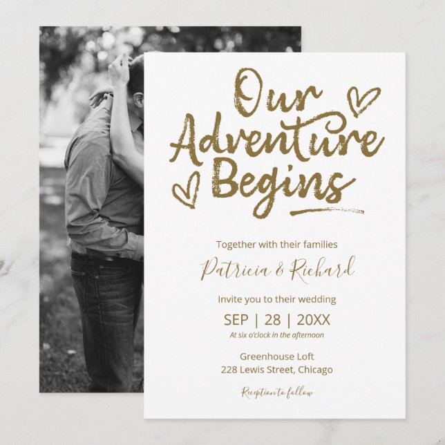 Our Adventure Begins Rustic Wedding Invitation (Front/Back)