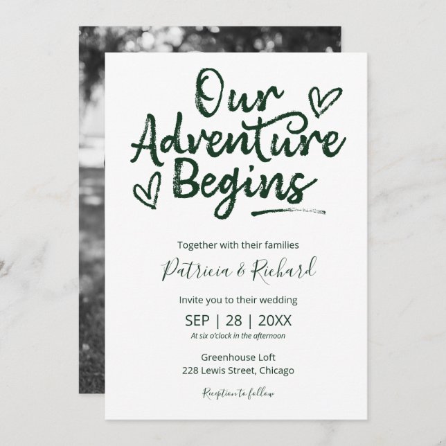 Our Adventure Begins Rustic Wedding Invitation (Front/Back)