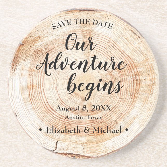 Our Adventure Begins Rustic Wood Grain Print  Coaster (Front)