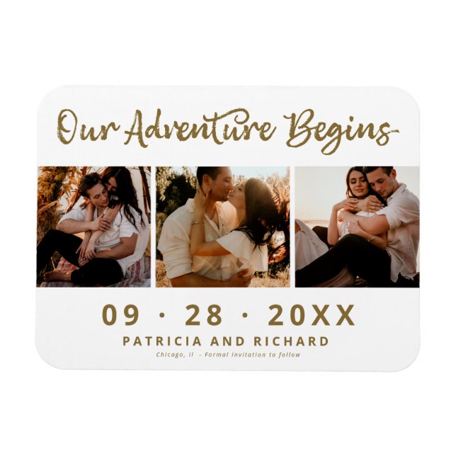 Our Adventure Begins Save The Date 3 Photo Magnet (Horizontal)
