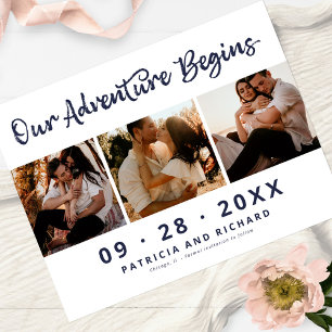 Our Adventure Begins Save The Date 3 Photo Postcard