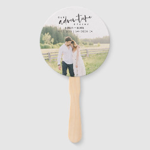 Our Adventure Begins Script Photo Save the Date Hand Fan