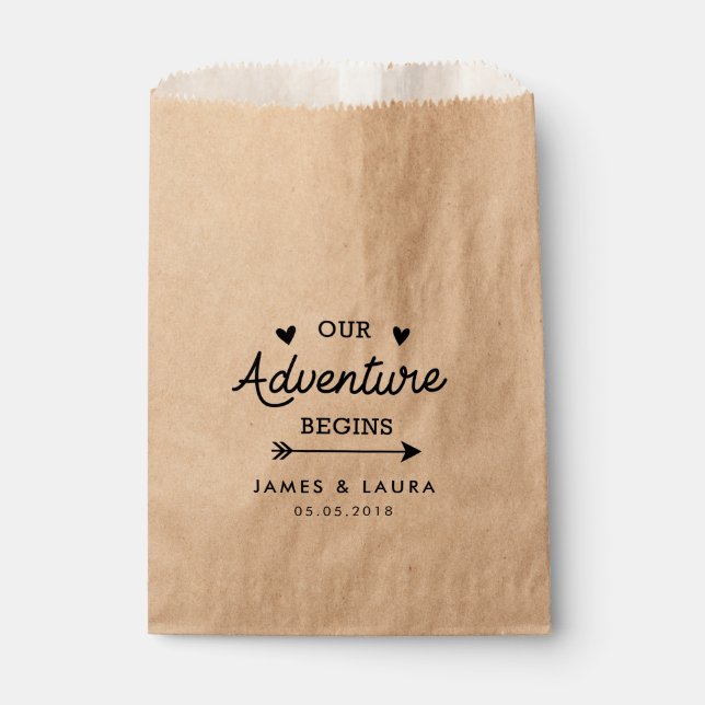Our adventure begins wedding favour bag (Front)