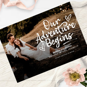 Our Adventure Begins Wedding Save The Date Photo Invitation