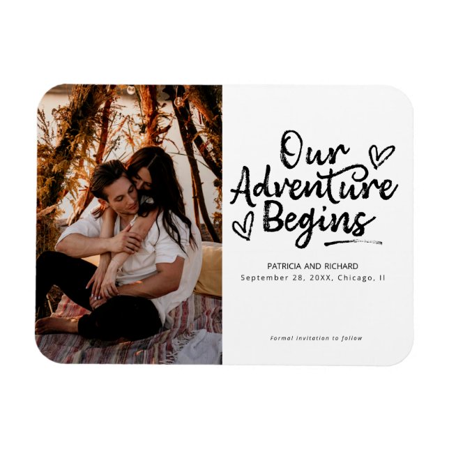Our Adventure Begins Wedding Save The Date Photo Magnet (Horizontal)