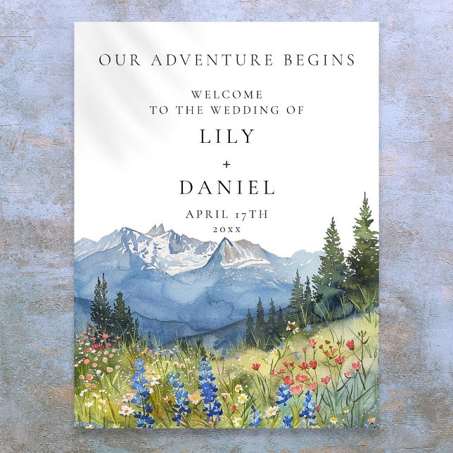 Our Adventure Mountain Floral Wedding Welcome Sign (Our Adventure Mountain Floral Wedding Welcome Sign)
