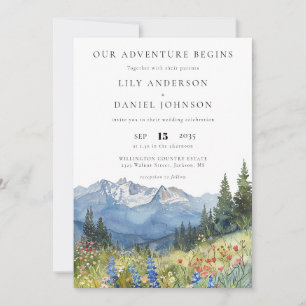 Our Adventure Mountain Wildflower QR Code Wedding Invitation