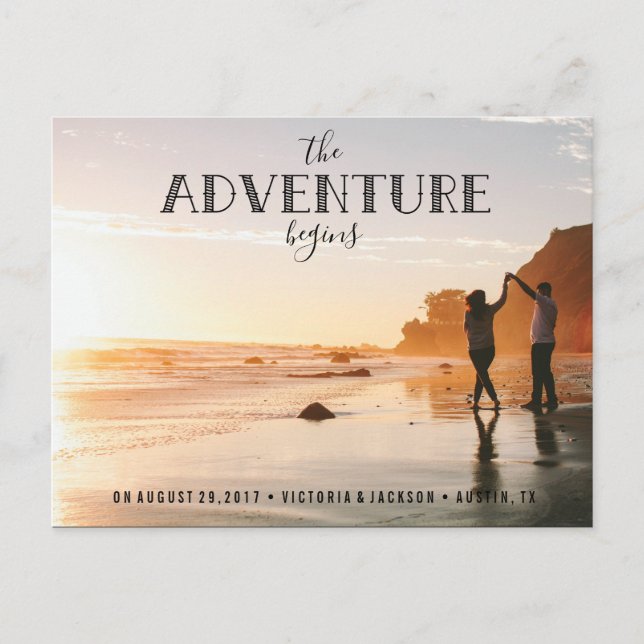 Our Adventure Save the Date Photo HIPSTER Announcement Postcard (Front)