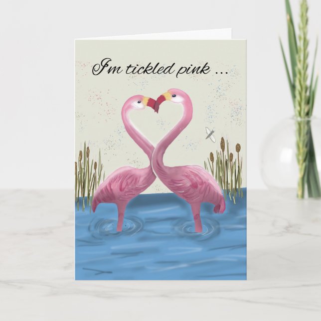 Our Anniversary Two Flamingos Making Heart Shape Card (Front)