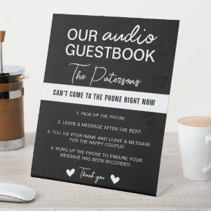 Our Audio Guestbook Minimalist Black White Elegant Pedestal Sign