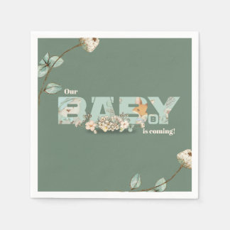 Our Baby is Coming Green Baby Shower Napkins