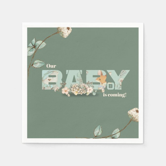 Our Baby is Coming Green Baby Shower Napkins  (Front)