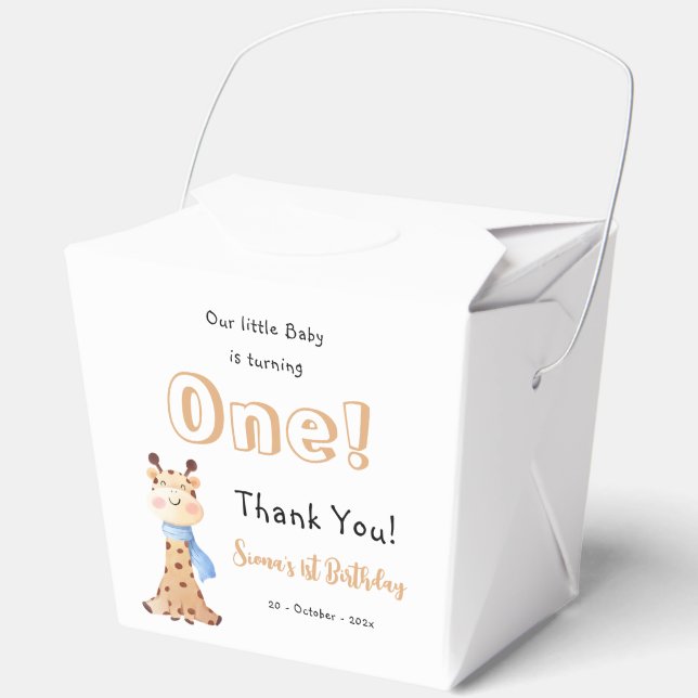 Our Baby Is Turning One Cute Baby Giraffe Birthday Favour Box (Front)