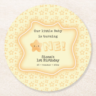 Our Baby Is Turning One Cute Star 1st Birthday Round Paper Coaster