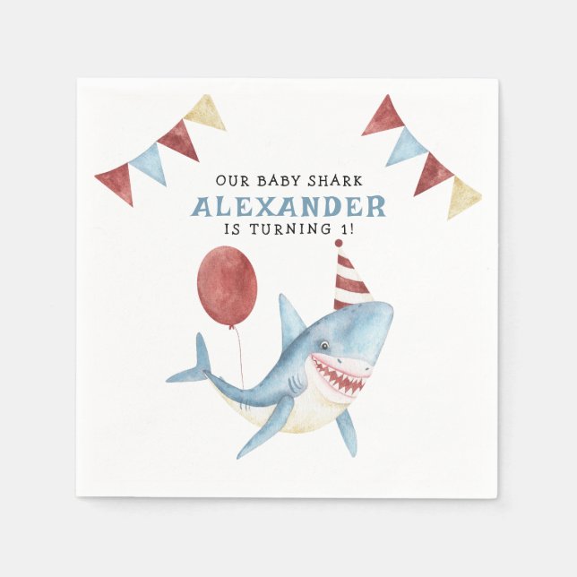 Our Baby Shark 1st Birthday Under The Sea Napkin (Front)