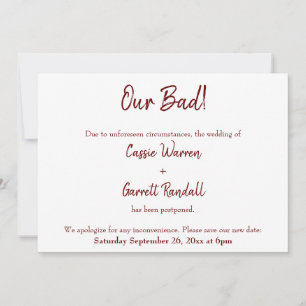 Our Bad Burgundy Postponed Wedding Announcement