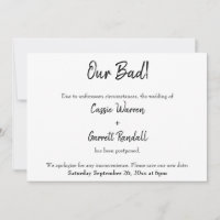 "Our Bad!" Postponed Wedding Announcement