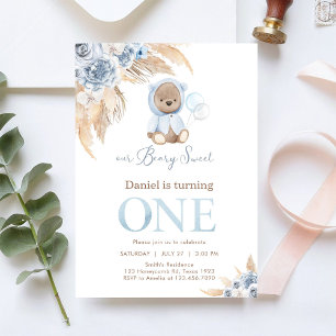 Our Beary Sweet Pampass First 1st Birthday  Invitation
