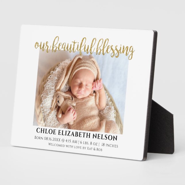 Our Beautiful Blessing Baby Birth Elegant Gold Plaque (Side)