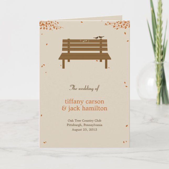 Our Bench Wedding Program Card (Front)