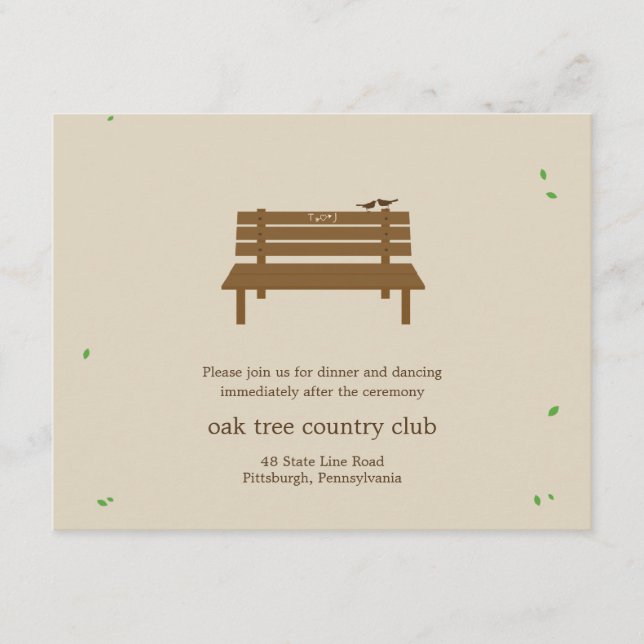 Our Bench Wedding Reception Card (Front)