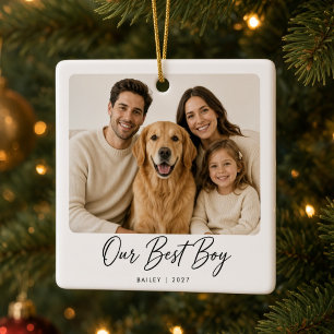 Our Best Boy Personalised Family Dog Photo  Ceramic Ornament
