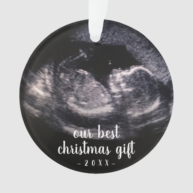 Our Best Christmas Gift Cute Blue Ultrasound Photo Ornament (Front)