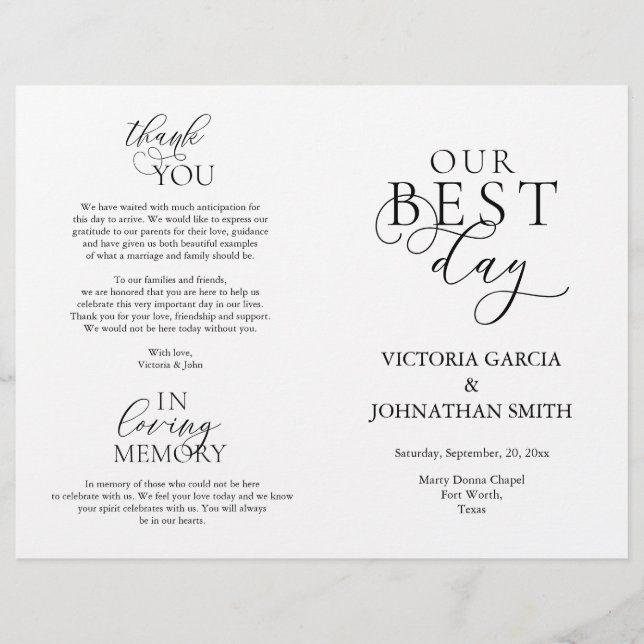 Our Best Day, Wedding Ceremony Foldable Program (Front)