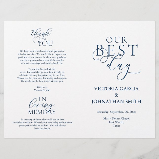 Our Best Day, Wedding Ceremony Foldable Program (Front)