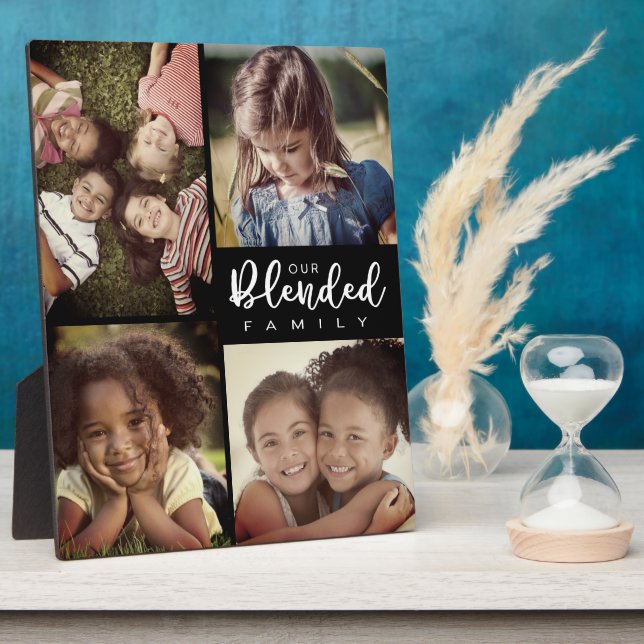 Our Blended Family Four Photo Collage Black Plaque (Side)