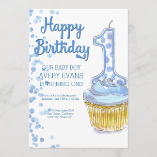Our Boy is Turning One Blue Birthday Invitation