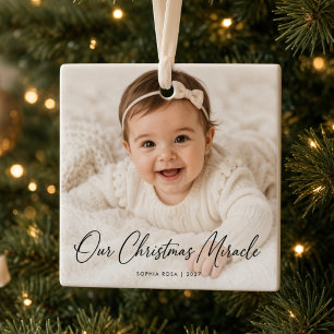 Our Christmas Miracle Personalised Baby Photo Ceramic Ornament