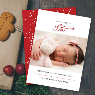 Our Christmas Star Stylish Baby Photo Modern Birth Holiday Card