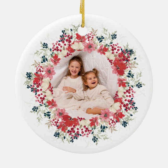 our christmas this year botanical photo ceramic tree decoration (Back)