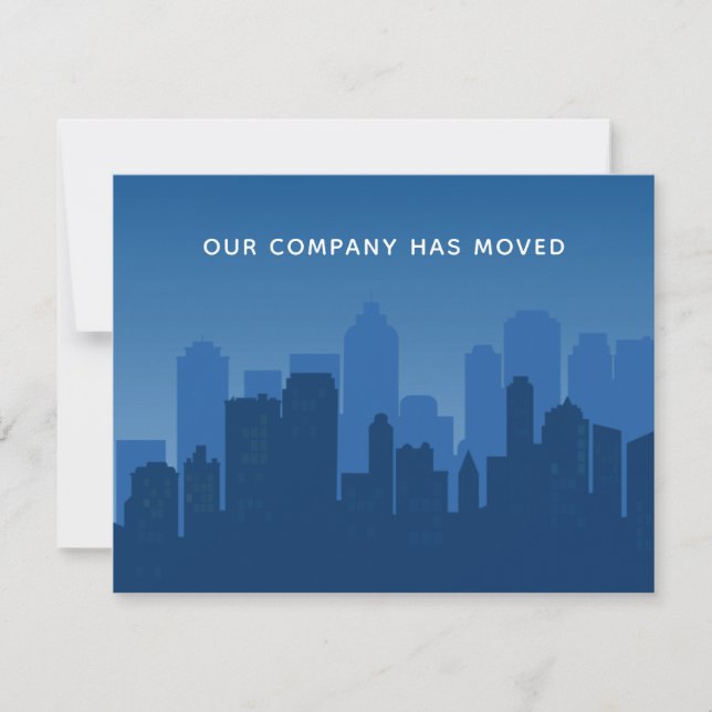 Our Company Has Moved Blue Business Skyline Moving Announcement (Front)