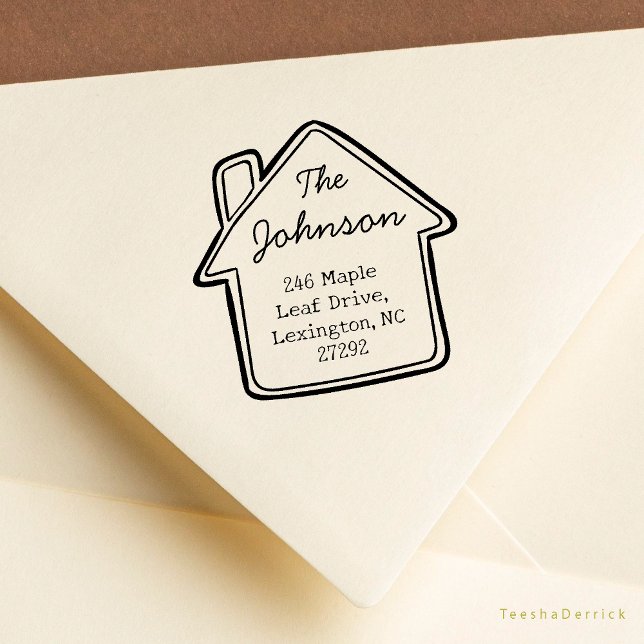 Our Cute New House Announcement Return Address Rubber Stamp (Our New House Announcement Cute Little Cottage or Wedding RSVP Return Address Rubber Stamp)
