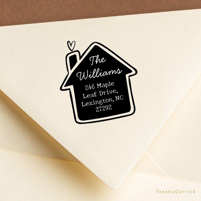 Our Cute New House Announcement Return Address Rubber Stamp (Our New House Announcement Cute Cottage Little Heart or Wedding RSVP Return Address Rubber Stamp)