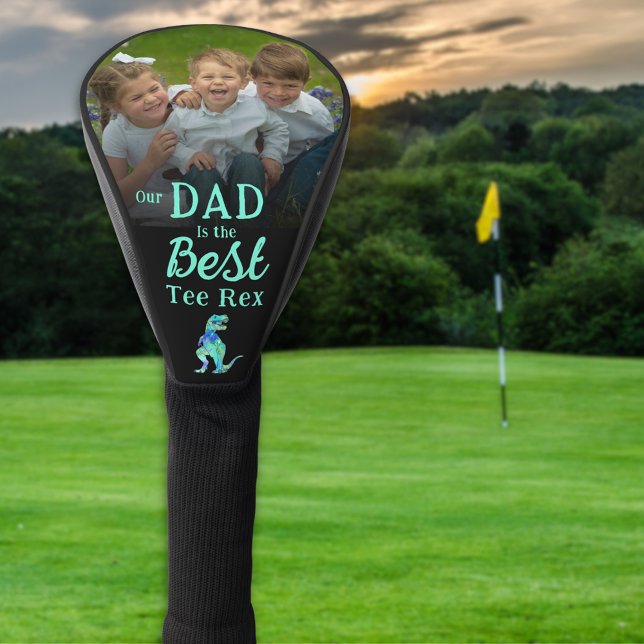 Our Dad is The Best Tee Rex Kids Photo Golf Head Cover (Our dad is the best tee Rex personalized kids photo funny dinosaur golfing joke gold head cover Gift)