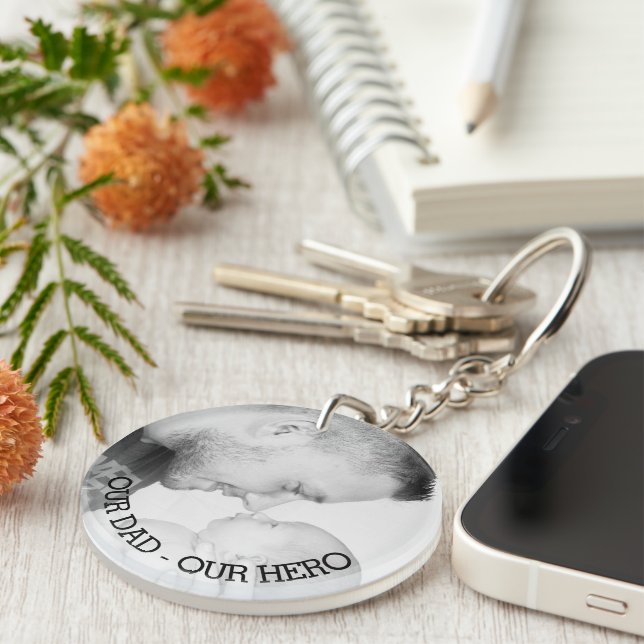 Our Dad - Our Hero | Personalised Photo Key Ring (Front Right)