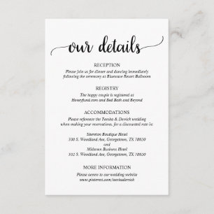 Our Details, Rustic Wedding Script Enclosure Card