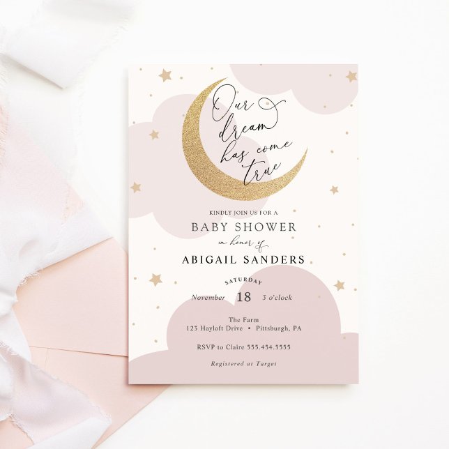 Our Dream Come True Moon Pink Baby Shower Invitation (Creator Uploaded)