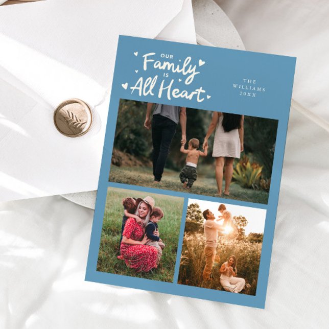 Our Family All Heart Denim Blue Valentines Photo Holiday Card (Creator Uploaded)