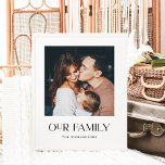 Our Family | Black and White Modern Text and Photo Poster<br><div class="desc">This modern and elegant poster features your favorite personal photo,  plus the words "our family" in unique and stylish typography. There is also a spot to add your last name. A black and white,  minimalist look that will match any style.</div>