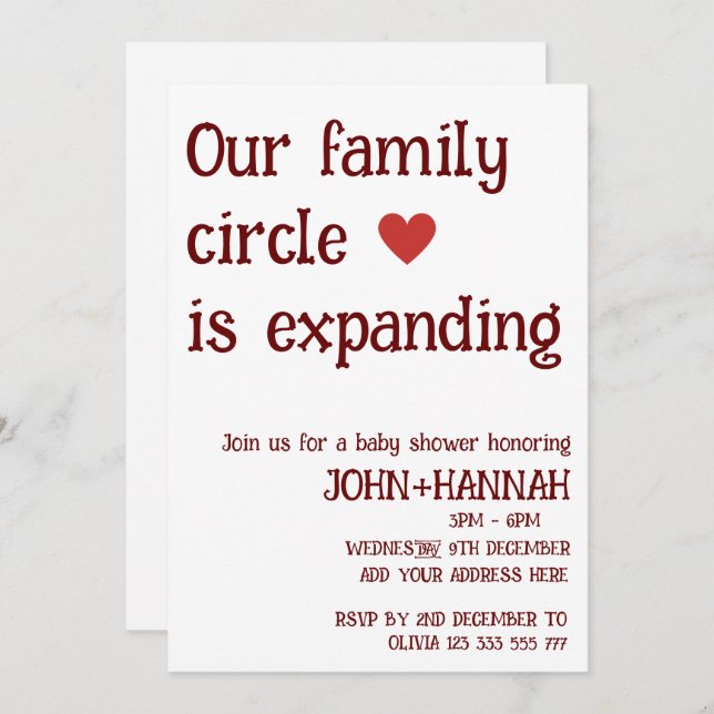 Our family circle is expanding Co-ed Baby Shower Invitation (Front/Back)
