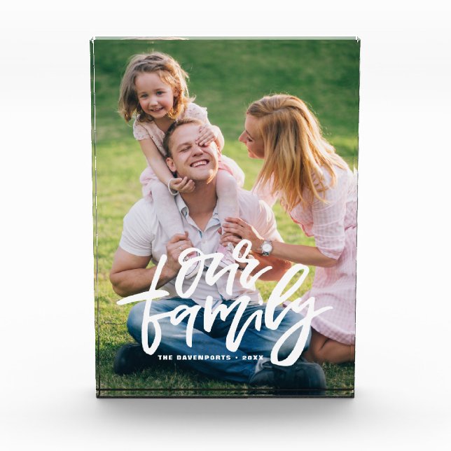 Our Family Hand Lettered Script Customisable Photo Block (Front)
